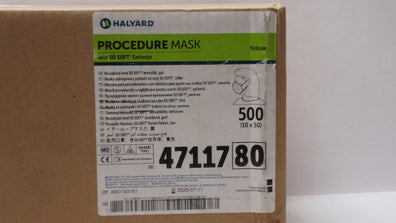 Halyard 4011780 ASTM Procedure Mask w/Earloops, Yellow - Case of 500